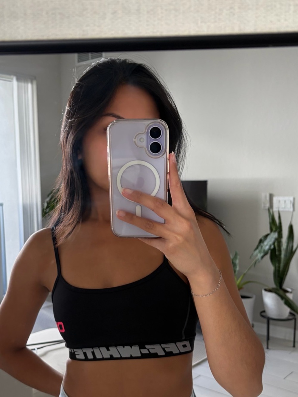 Off-White Black Sports Bralette with Pink Logo